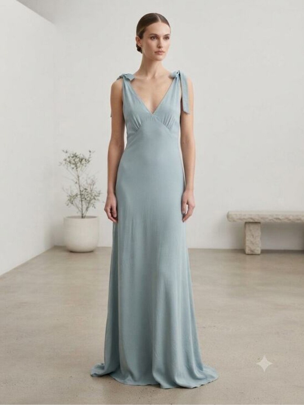 Kourt Tie-Shoulder V-Neck Maxi Dress in Dusty Sage